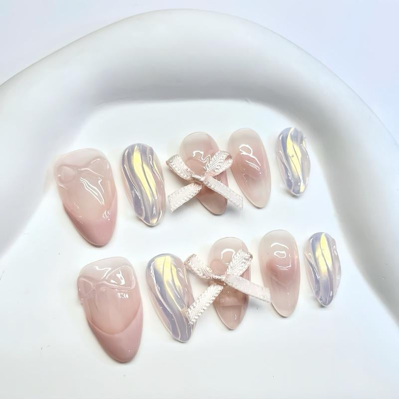 Clorianail Almond Shape Handmade Press on Nails - Set of 10 Reusable 3D Nails