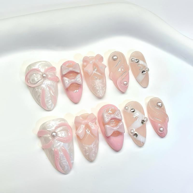 Clorianail Almond Shape Handmade Press on Nails - Set of 10 Reusable 3D Nails