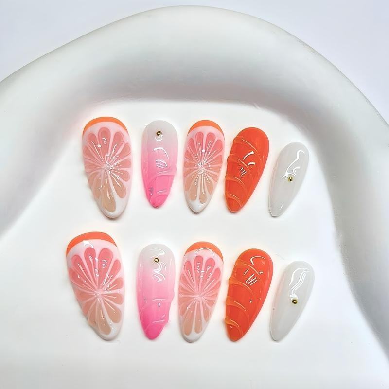 Clorianail Almond Shape Handmade Press on Nails - Set of 10 Reusable 3D Nails