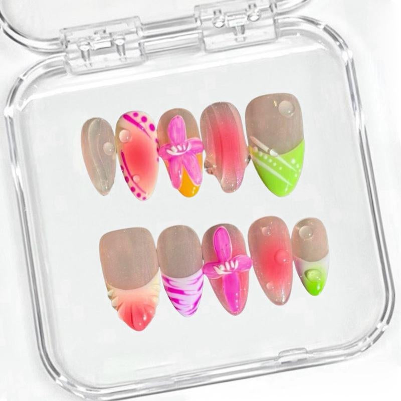 Clorianail Almond Shape Handmade Press on Nails - Set of 10 Reusable 3D Nails