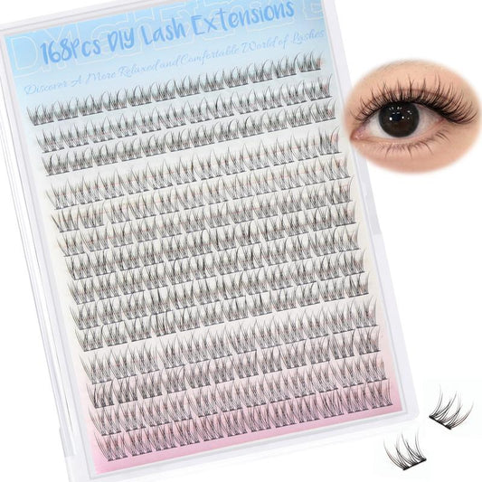 Natural Lash Clusters Kit Wispy Lash Extension Kit Thin Band Cluster Eyelash Extension Kit 168Pcs C Curl 9-12Mm Individual Lashes with Lash Glue Bond and Seal Self Application at Home Keyyou Diy Lash Cluster Tiktok Shop Lashclusters Makeup Cosmetic