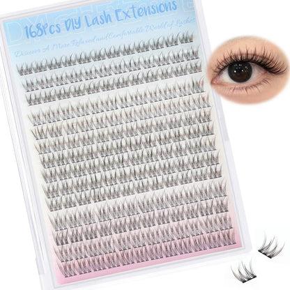 Natural Lash Clusters Kit Wispy Lash Extension Kit Thin Band Cluster Eyelash Extension Kit 168Pcs C Curl 9-12Mm Individual Lashes with Lash Glue Bond and Seal Self Application at Home Keyyou Diy Lash Cluster Tiktok Shop Lashclusters Makeup Cosmetic