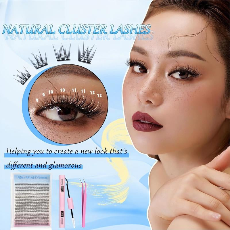 Natural Lash Clusters Kit Wispy Lash Extension Kit Thin Band Cluster Eyelash Extension Kit 168Pcs C Curl 9-12Mm Individual Lashes with Lash Glue Bond and Seal Self Application at Home Keyyou Diy Lash Cluster Tiktok Shop Lashclusters Makeup Cosmetic