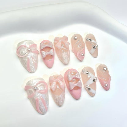Clorianail Almond Shape Handmade Press on Nails - Set of 10 Reusable 3D Nails