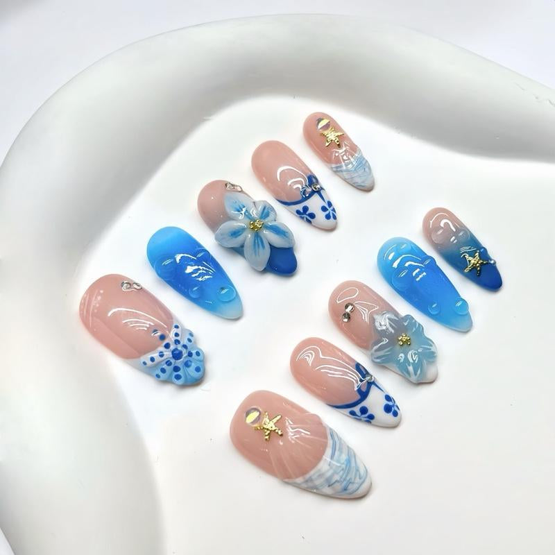 Clorianail Almond Shape Handmade Press on Nails - Set of 10 Reusable 3D Nails