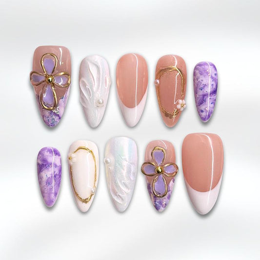 Nailphoria｜Lilac CLOUD 10PCS Handmade Press on Nails REUSABLE 3D Gel Fake Nails Acrylic Press Nails / Summer 2025