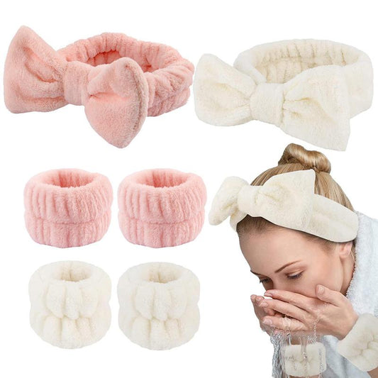Face Washing Hair Band & Wristband, 3 Counts/Set Headbands & Wristband Set, Water-Absorbing Spa Headband Wristbands, Face Wash & Skin Care Tool, Girl Skincare Tools