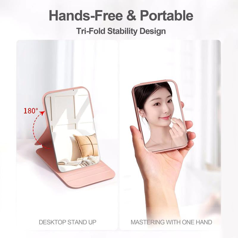 Mini Makeup Mirror, Portable Makeup Mirror, Folding Handheld Mirror, Mother'S Day Gift, Compact Mirror for Traveling Pink Acrylic