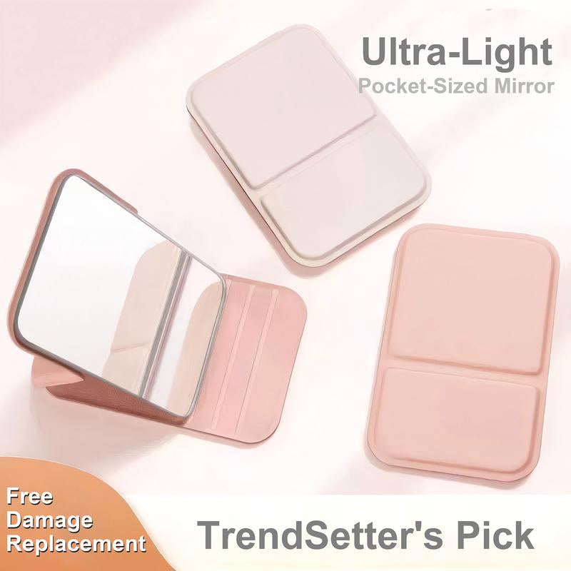 Mini Makeup Mirror, Portable Makeup Mirror, Folding Handheld Mirror, Mother'S Day Gift, Compact Mirror for Traveling Pink Acrylic